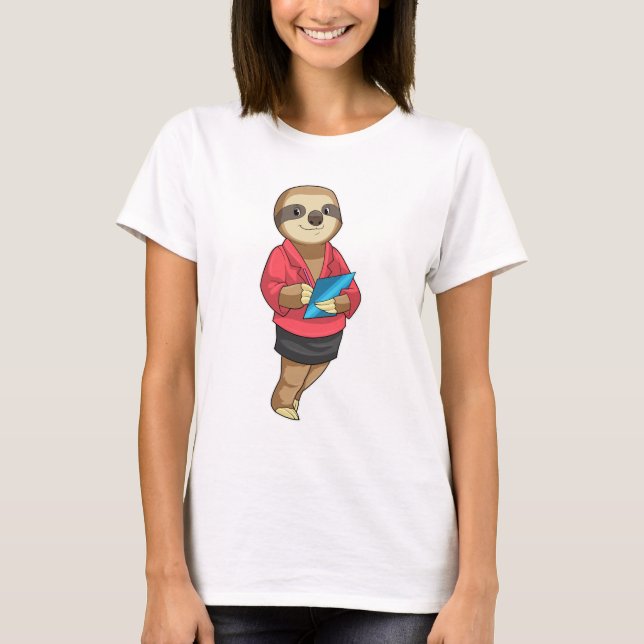 Sloth as Secretary with Notepad T-Shirt (Front)