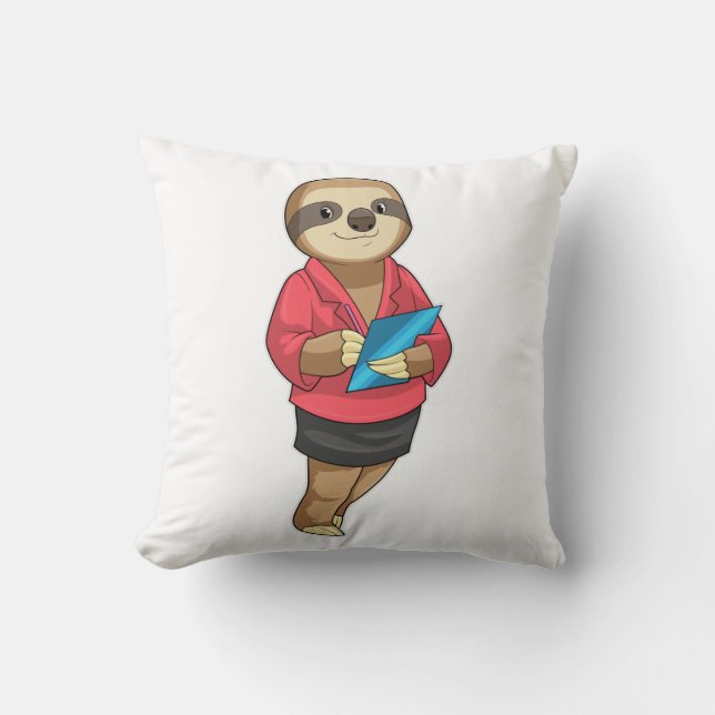 Sloth as Secretary with Notepad Throw Pillow (Front)