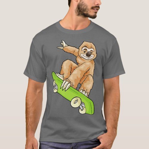 Sloth as Skateboarder with Skateboard T_Shirt