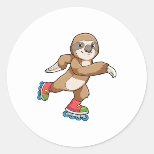 Sloth as Skater with Inline skates Classic Round Sticker