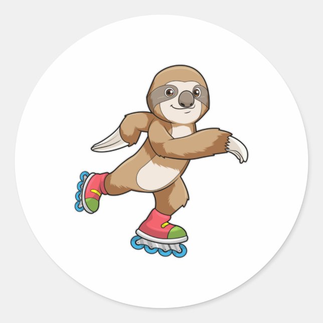 Sloth as Skater with Inline skates Classic Round Sticker (Front)