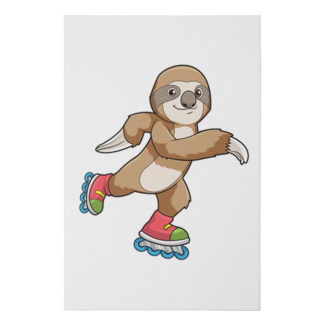Sloth as Skater with Inline skates Faux Canvas Print (Front)