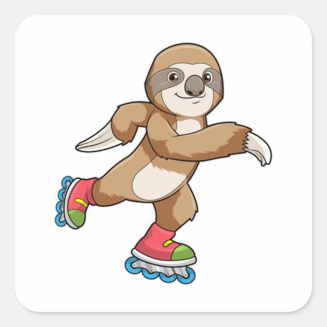 Sloth as Skater with Inline skates Square Sticker (Front)