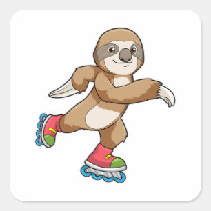 Sloth as Skater with Inline skates Square Sticker