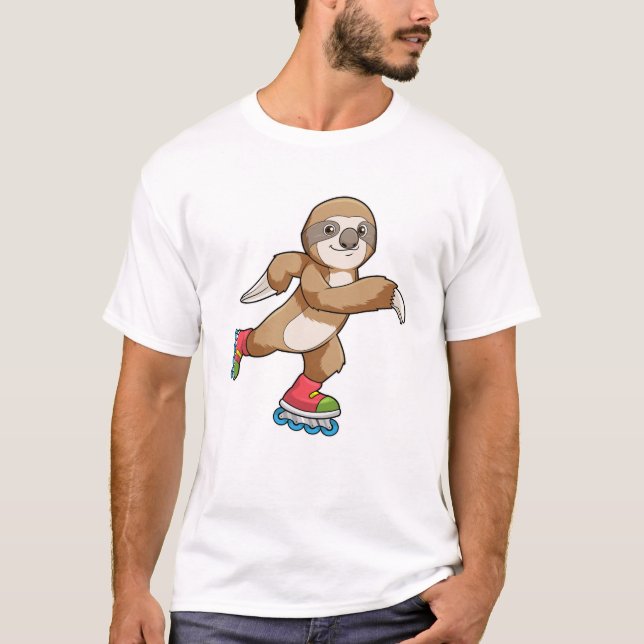 Sloth as Skater with Inline skates T-Shirt (Front)