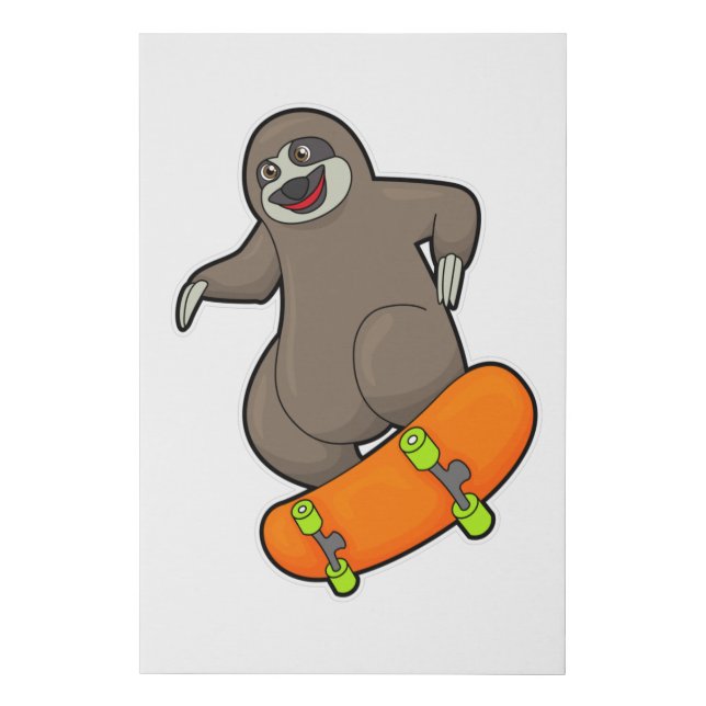 Sloth as Skater with Skateboard Faux Canvas Print (Front)