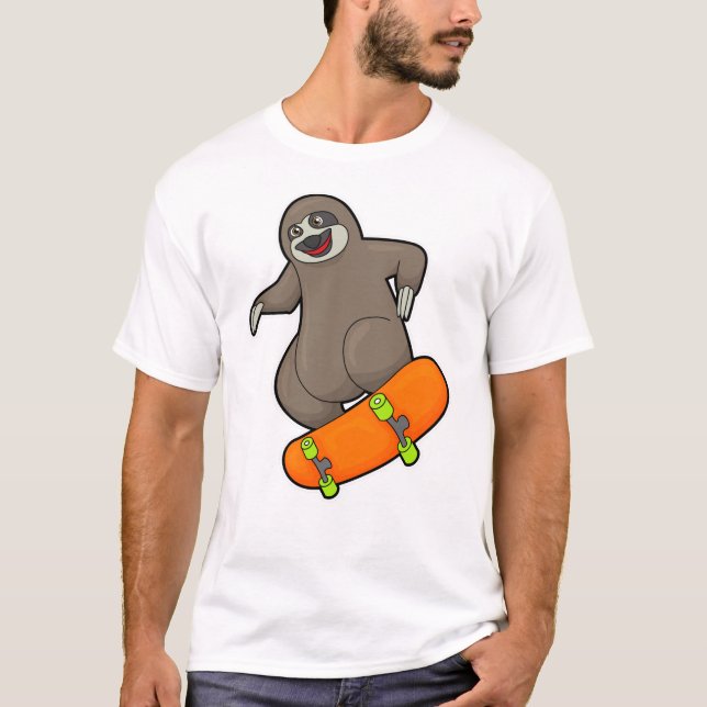 Sloth as Skater with Skateboard T-Shirt (Front)