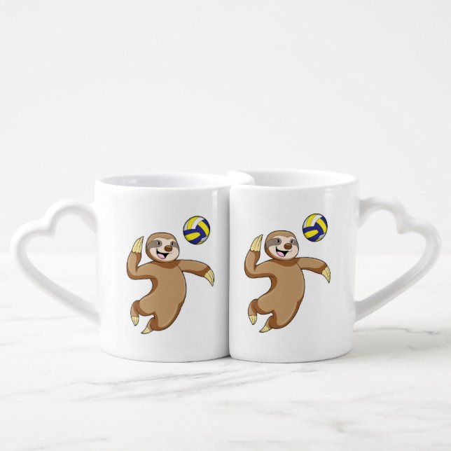 Sloth as Volleyball player with Volleyball Coffee Mug Set (Front Nesting)