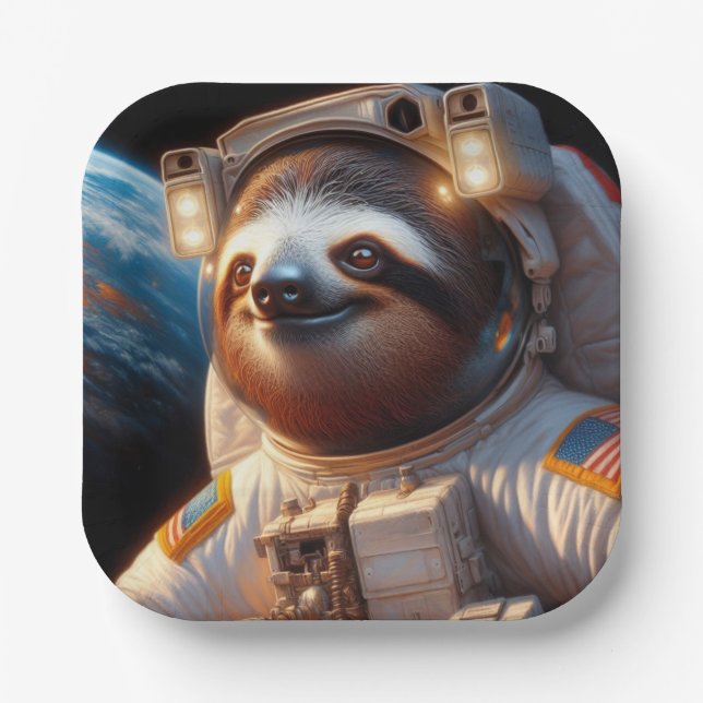 Sloth Astronaut Paper Plates (Front)