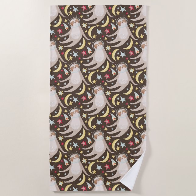 Sloth Astronaut Pattern Beach Towel (Front)