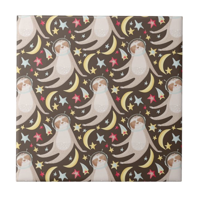 Sloth Astronaut Pattern Ceramic Tile (Front)