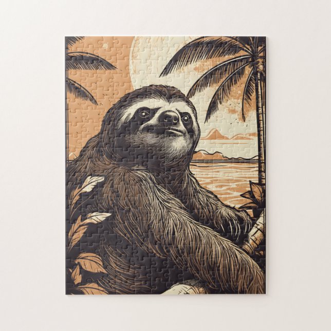 Sloth at a tropical beach jigsaw puzzle (Vertical)