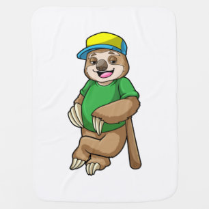Sloth at Baseball with Baseball bat Baby Blanket