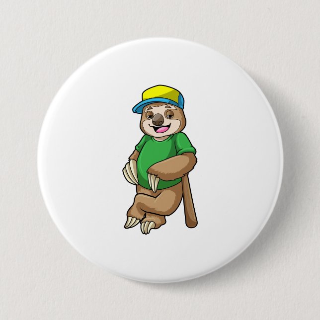 Sloth at Baseball with Baseball bat Button (Front)