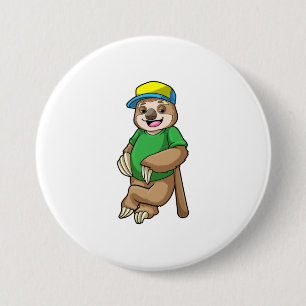 Sloth at Baseball with Baseball bat Button