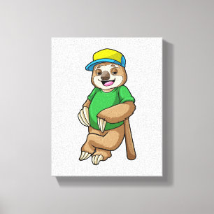 Sloth at Baseball with Baseball bat Canvas Print