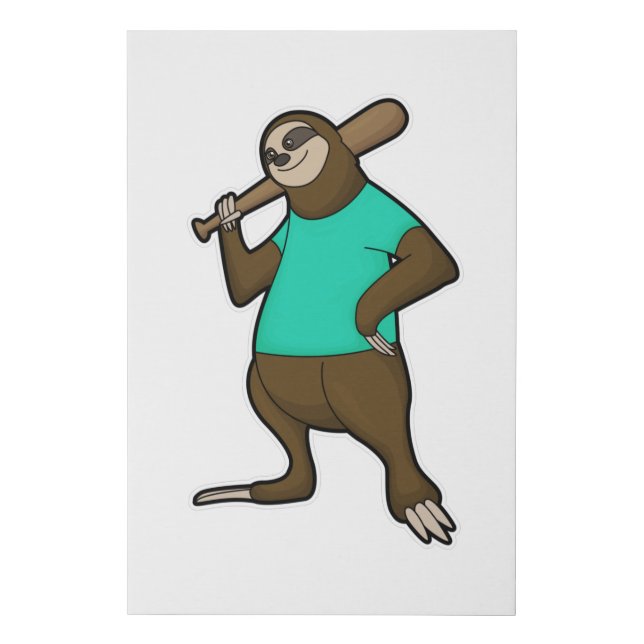 Sloth at Baseball with Baseball bat Faux Canvas Print (Front)