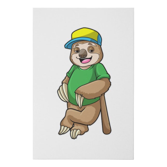 Sloth at Baseball with Baseball bat Faux Canvas Print (Front)