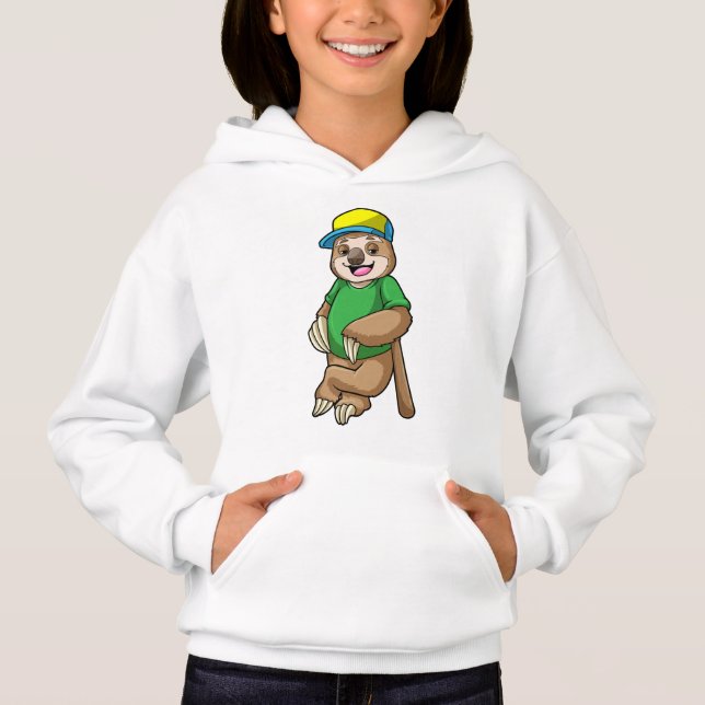 Sloth at Baseball with Baseball bat Hoodie (Front)
