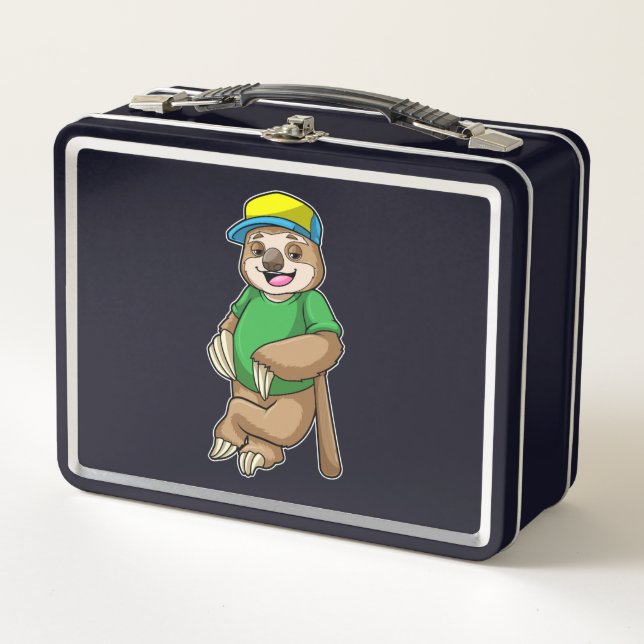 Sloth at Baseball with Baseball bat Metal Lunch Box (Front)