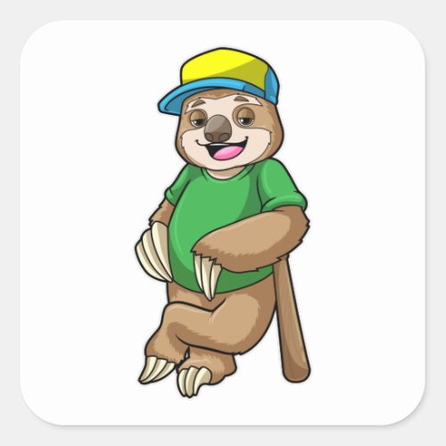 Sloth at Baseball with Baseball bat Square Sticker