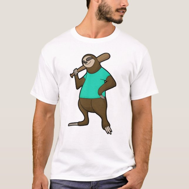 Sloth at Baseball with Baseball bat T-Shirt (Front)