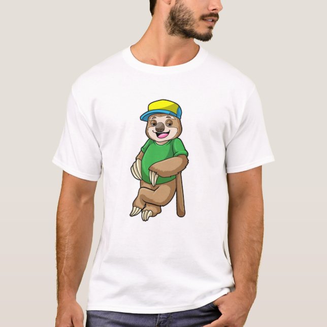 Sloth at Baseball with Baseball bat T-Shirt (Front)