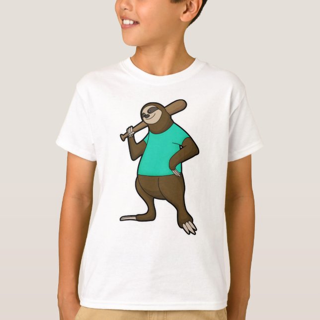 Sloth at Baseball with Baseball bat T-Shirt (Front)