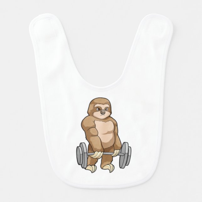 Sloth at Bodybuilding with Barbell Baby Bib (Front)