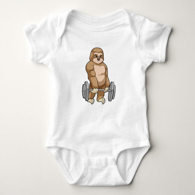 Sloth at Bodybuilding with Barbell Baby Bodysuit (Front)