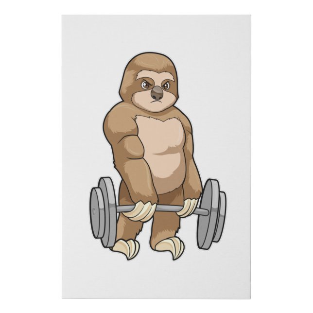 Sloth at Bodybuilding with Barbell Faux Canvas Print (Front)