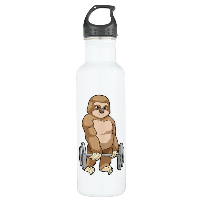 Sloth at Bodybuilding with Barbell Stainless Steel Water Bottle (Front)