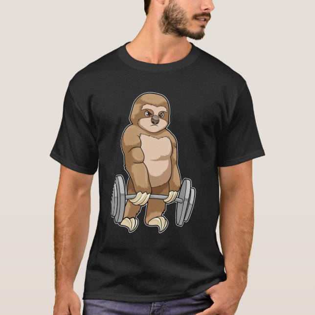 Sloth at Bodybuilding with Barbell T-Shirt (Front)