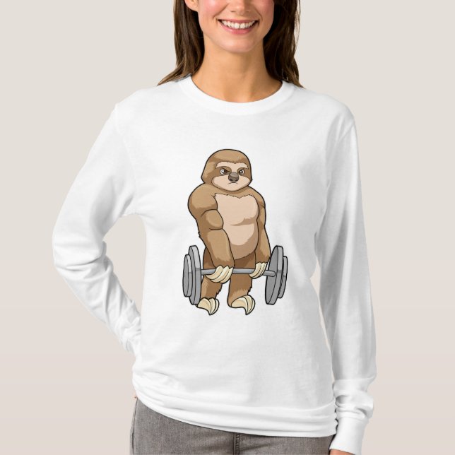 Sloth at Bodybuilding with Barbell T-Shirt (Front)