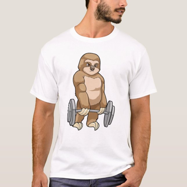 Sloth at Bodybuilding with Barbell T-Shirt (Front)