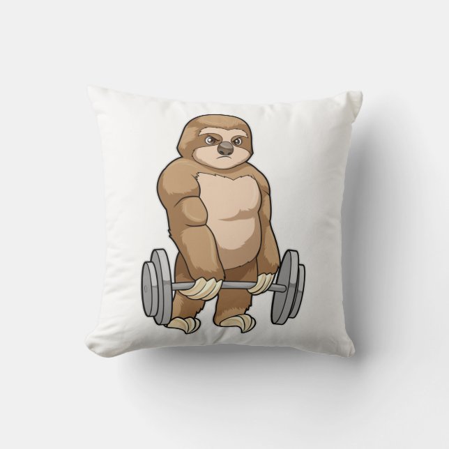 Sloth at Bodybuilding with Barbell Throw Pillow (Front)