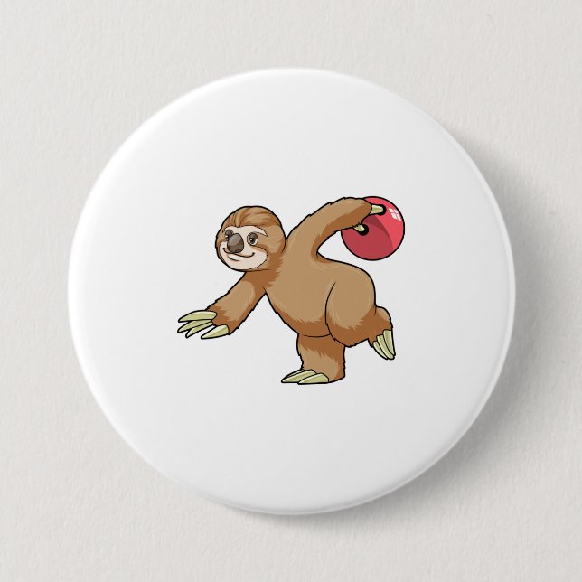 Sloth at Bowling with Bowling ball Button (Front)