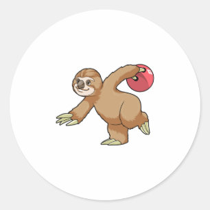 Sloth at Bowling with Bowling ball Classic Round Sticker
