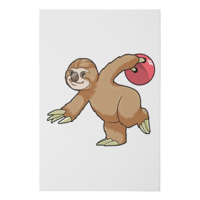 Sloth at Bowling with Bowling ball Faux Canvas Print (Front)