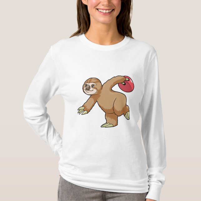 Sloth at Bowling with Bowling ball T-Shirt (Front)