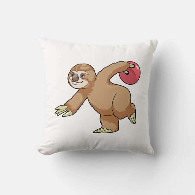 Sloth at Bowling with Bowling ball Throw Pillow (Front)