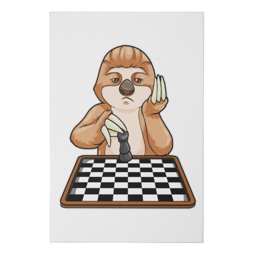 Sloth at Chess with Chess board Faux Canvas Print