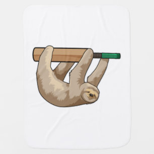 Sloth at Cricket with Cricket bat Baby Blanket