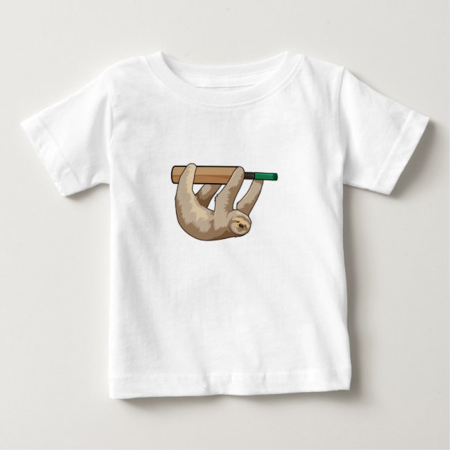 Sloth at Cricket with Cricket bat Baby T-Shirt (Front)