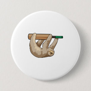 Sloth at Cricket with Cricket bat Button