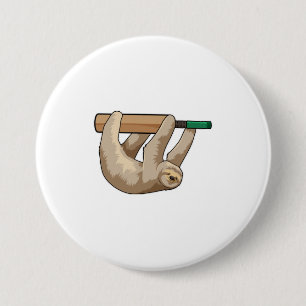 Sloth at Cricket with Cricket bat Button