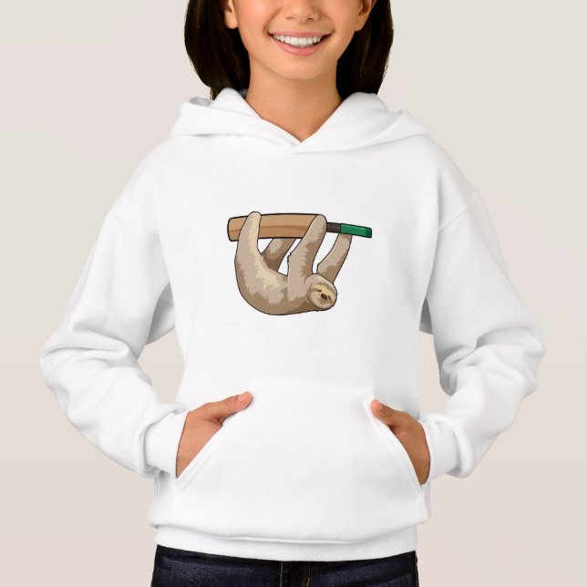Sloth at Cricket with Cricket bat Hoodie (Front)