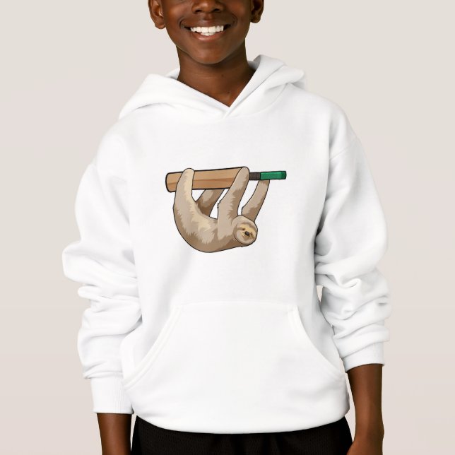 Sloth at Cricket with Cricket bat Hoodie (Front)