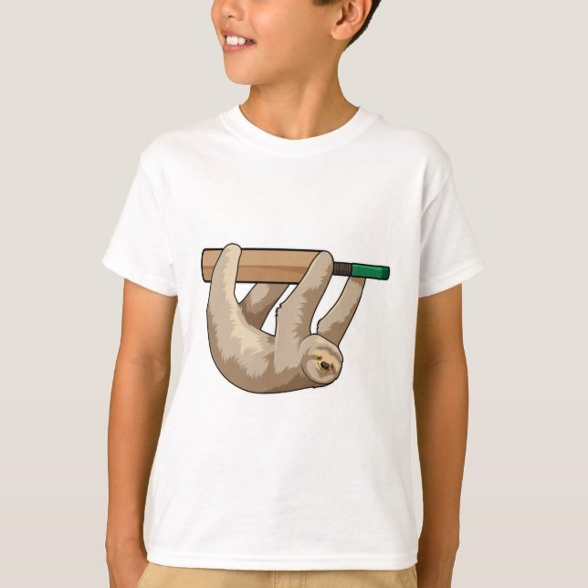Sloth at Cricket with Cricket bat T-Shirt (Front)