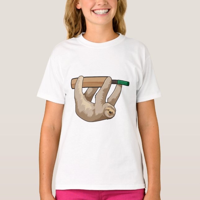 Sloth at Cricket with Cricket bat T-Shirt (Front)